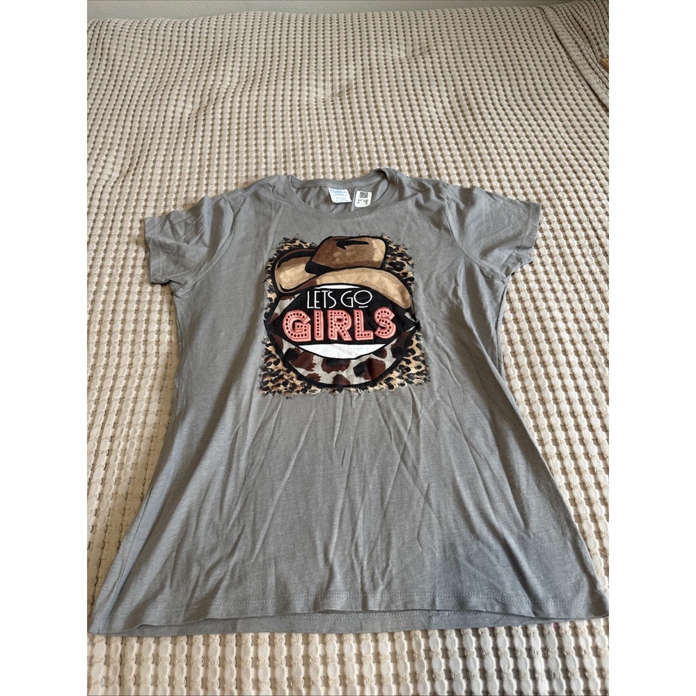 Port & Company Graphic Tee Women Small Slate Gray Like New Lets Go Girls Cowgirl